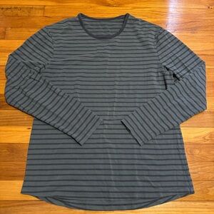 lululemon athletic grey/green and navy striped long sleeve shirt